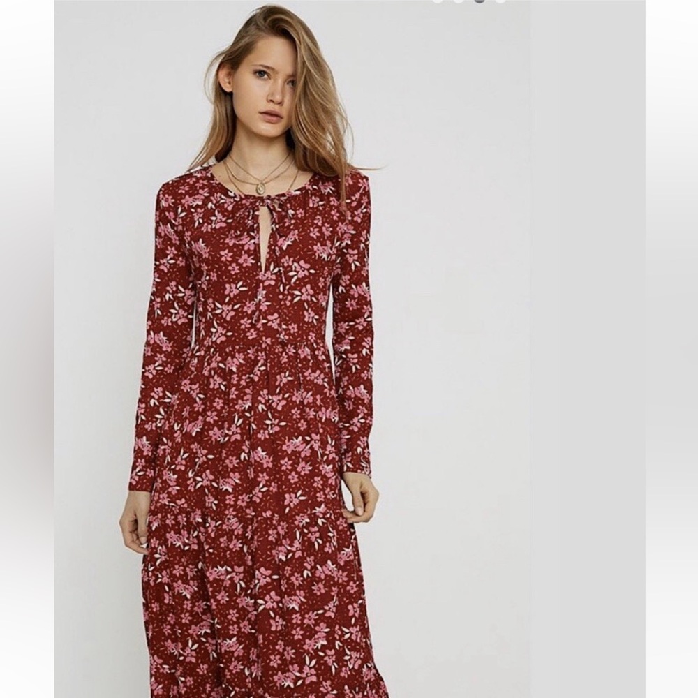 Free People Burgundy Floral Midi Dress